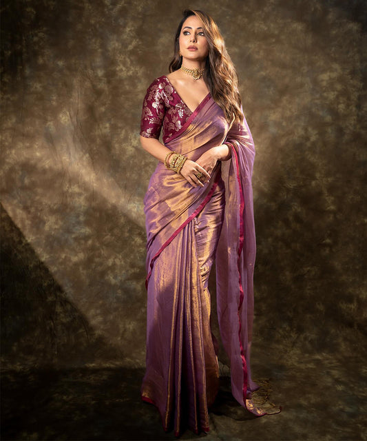 Attractive Purple Fendy Silk Saree with Jacquard Weaving Blouse