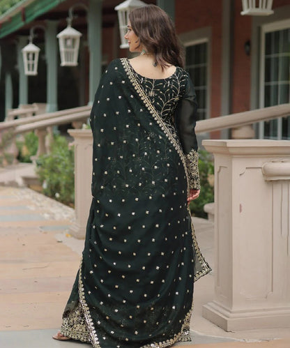 Green Art Silk Embroidered Kurta with Pant & Dupatta