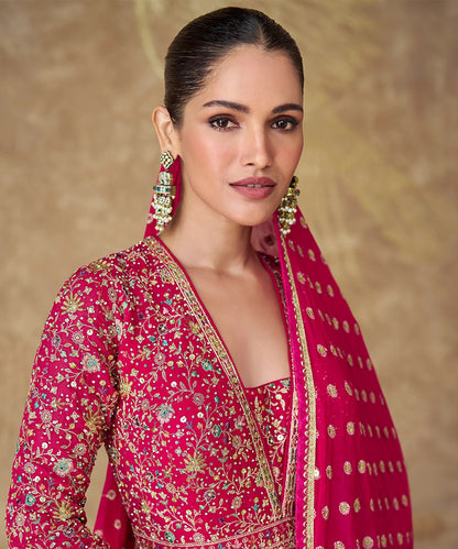 Pink Georgette Heavy Embroidery Sequins Work Gown with Dupatta