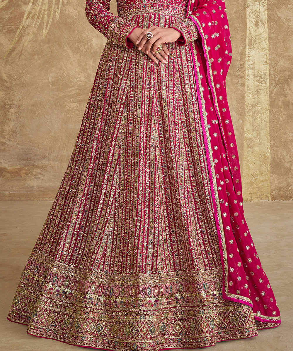 Pink Georgette Heavy Embroidery Sequins Work Gown with Dupatta