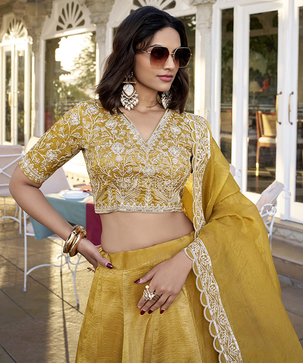 Women's Mustard Plain Lehenga Choli Set with Elegant Dupatta