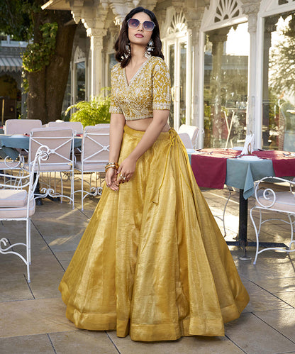 Women's Mustard Plain Lehenga Choli Set with Elegant Dupatta