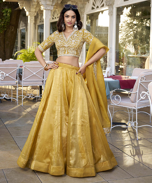 Women's Mustard Plain Lehenga Choli Set with Elegant Dupatta