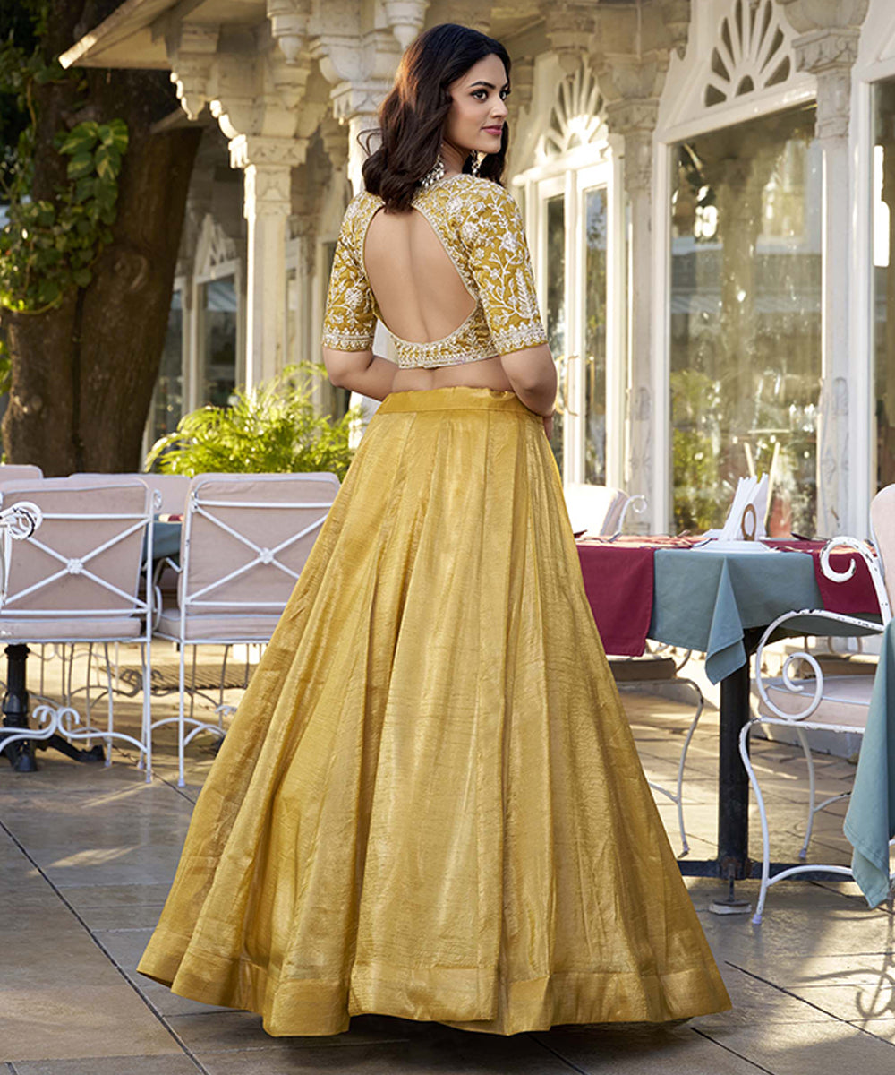 Women's Mustard Plain Lehenga Choli Set with Elegant Dupatta