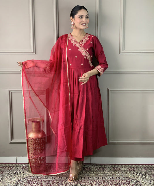 Salwar Red Viscose Embroidery