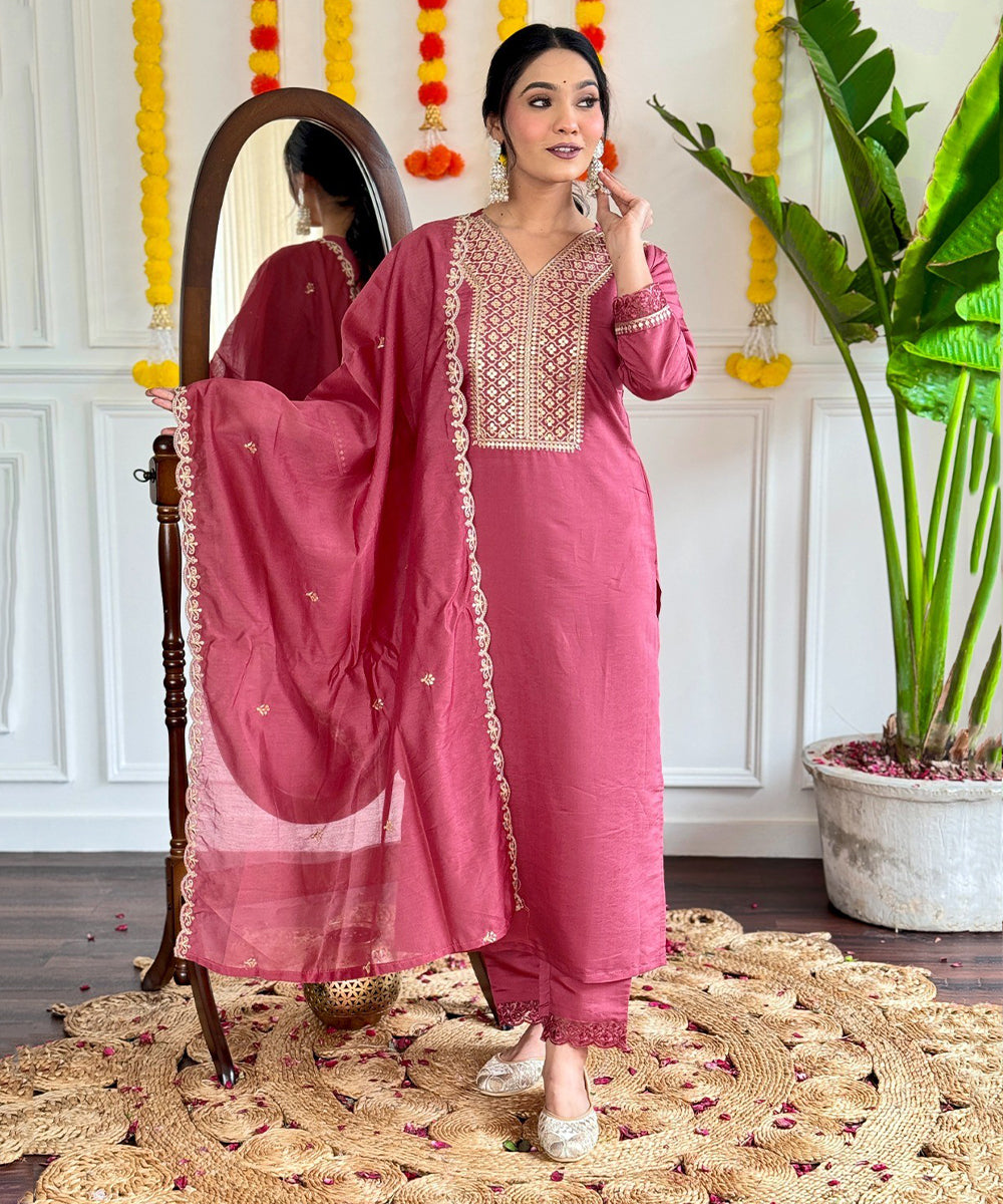 Salwar Pink Viscose Embroidery