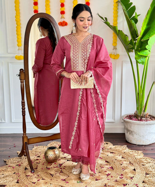 Salwar Pink Viscose Embroidery
