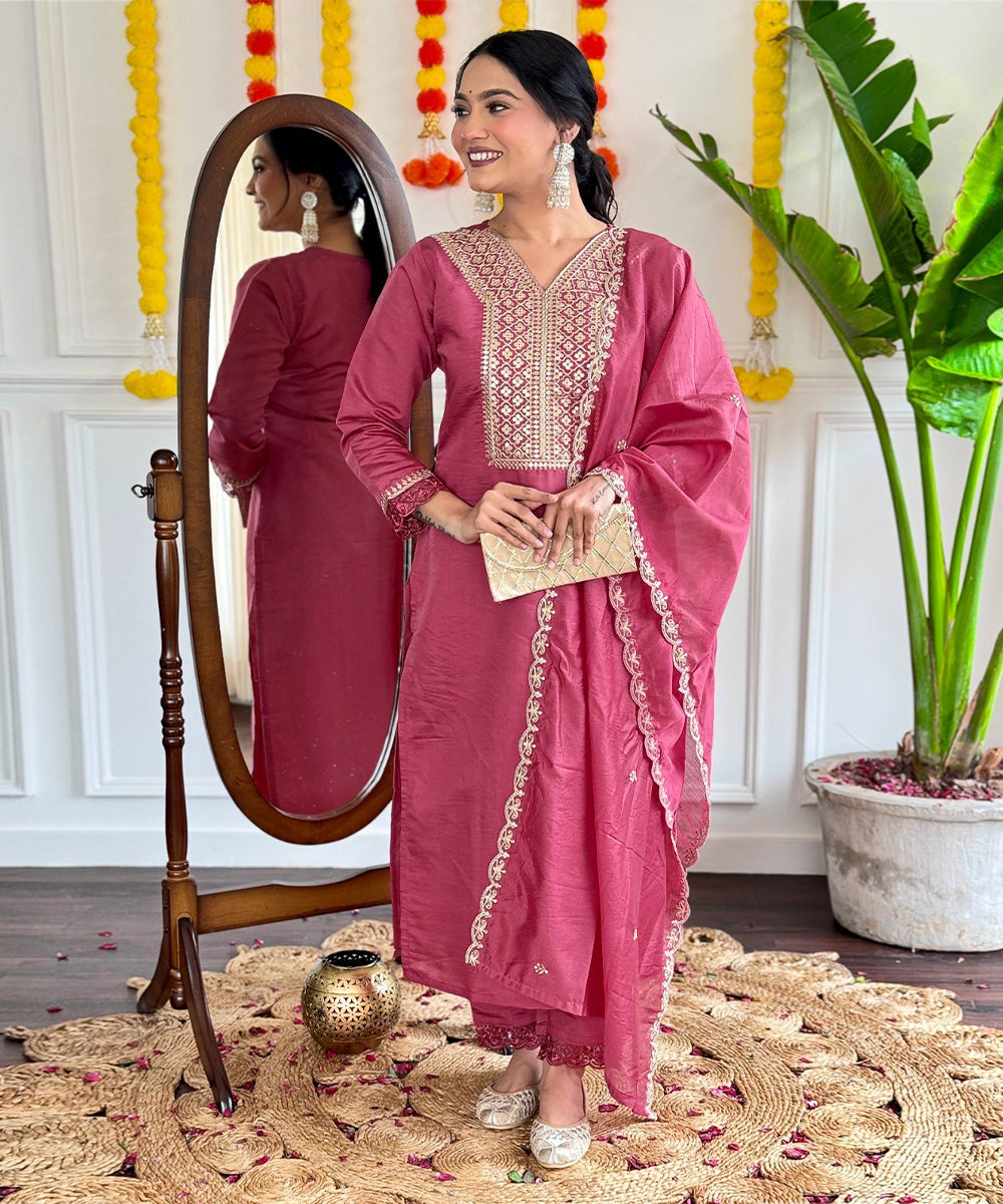 Salwar Pink Viscose Embroidery