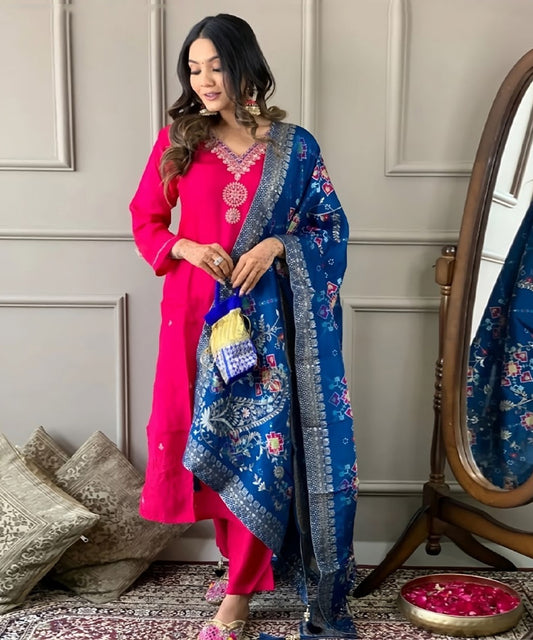 Salwar Pink Viscose Embroidery