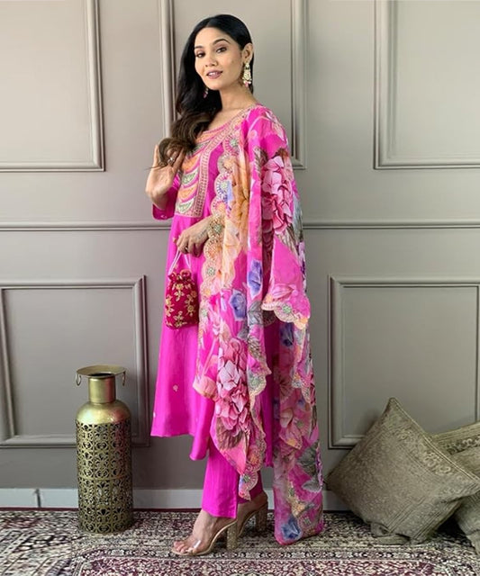 Salwar Pink Viscose Embroidery