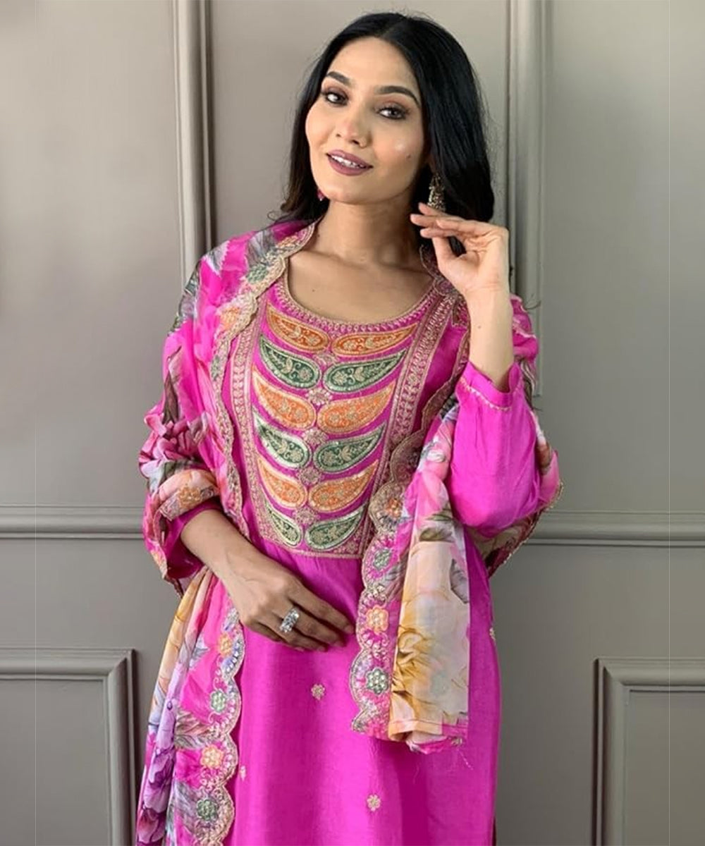 Salwar Pink Viscose Embroidery