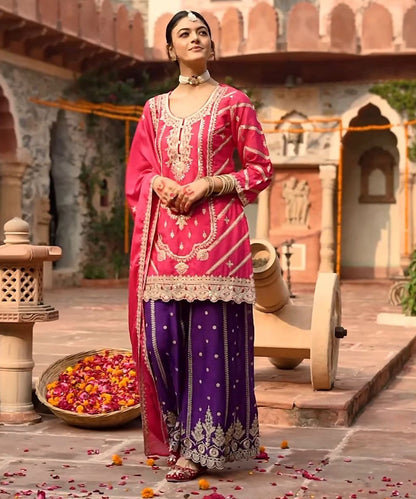 Salwar Pink Silk Blend Work