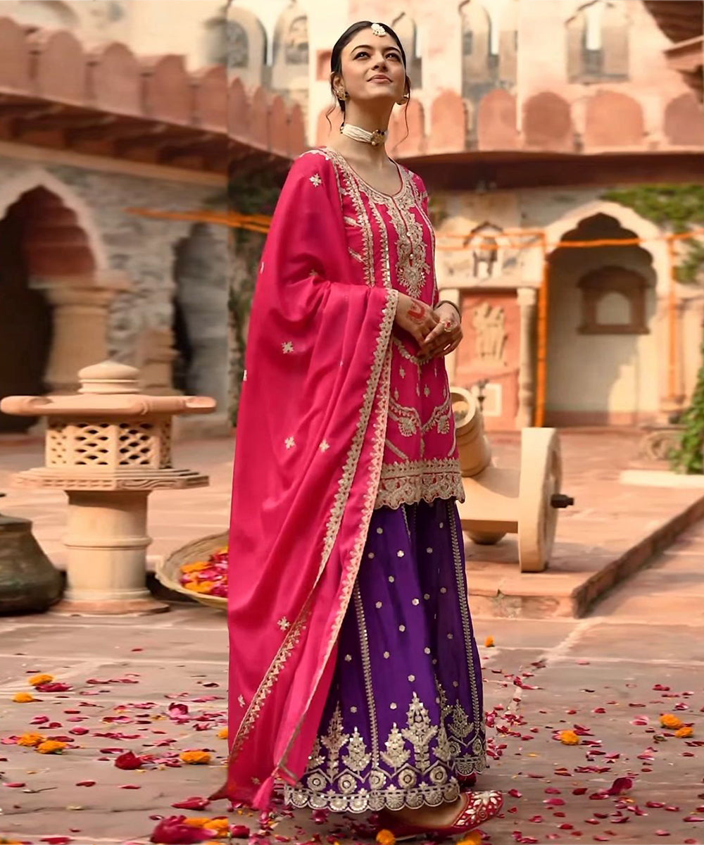 Salwar Pink Silk Blend Work