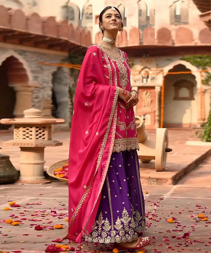 Salwar Pink Silk Blend Work