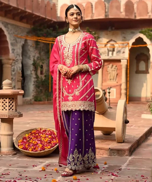 Salwar Pink Silk Blend Work
