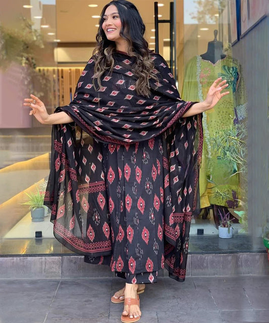 Salwar Black Cotton Print
