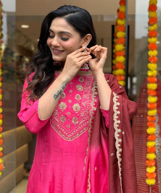 Kurta Pink Zari Embroidery
