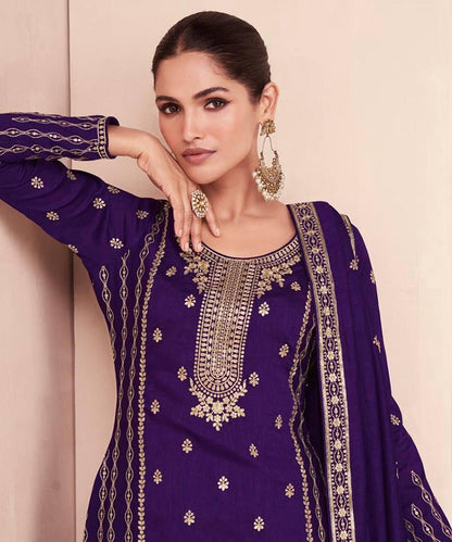 Salwar Purple Silk Blend Work
