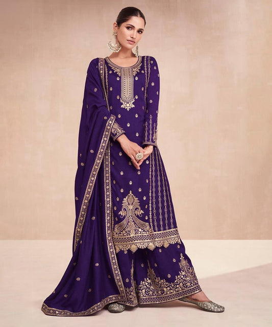 Salwar Purple Silk Blend Work