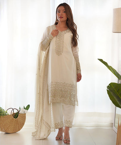 Salwar White Silk Sequin Work