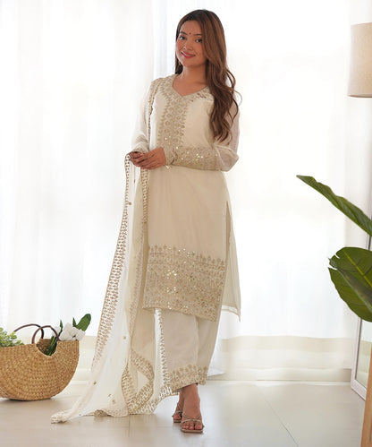 Salwar White Silk Sequin Work