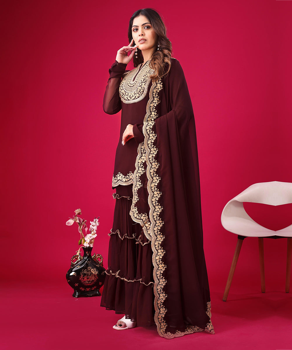 Salwar Wine Sequins Thread Work
