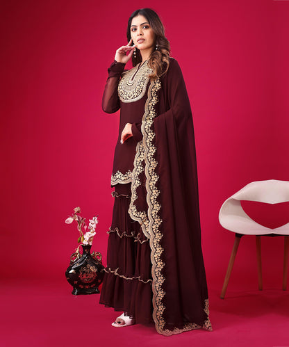 Salwar Wine Sequins Thread Work