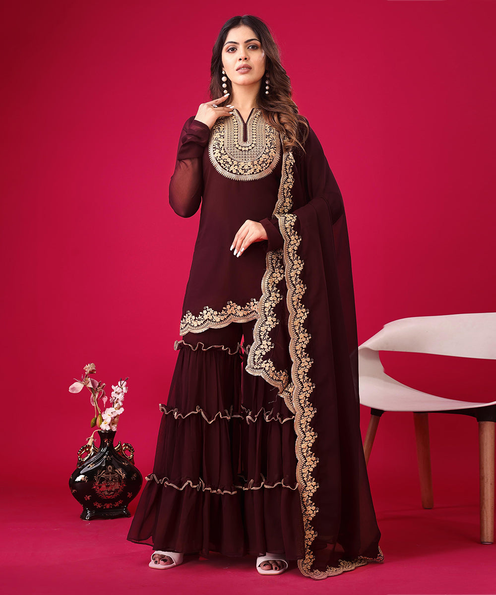 Salwar Wine Sequins Thread Work