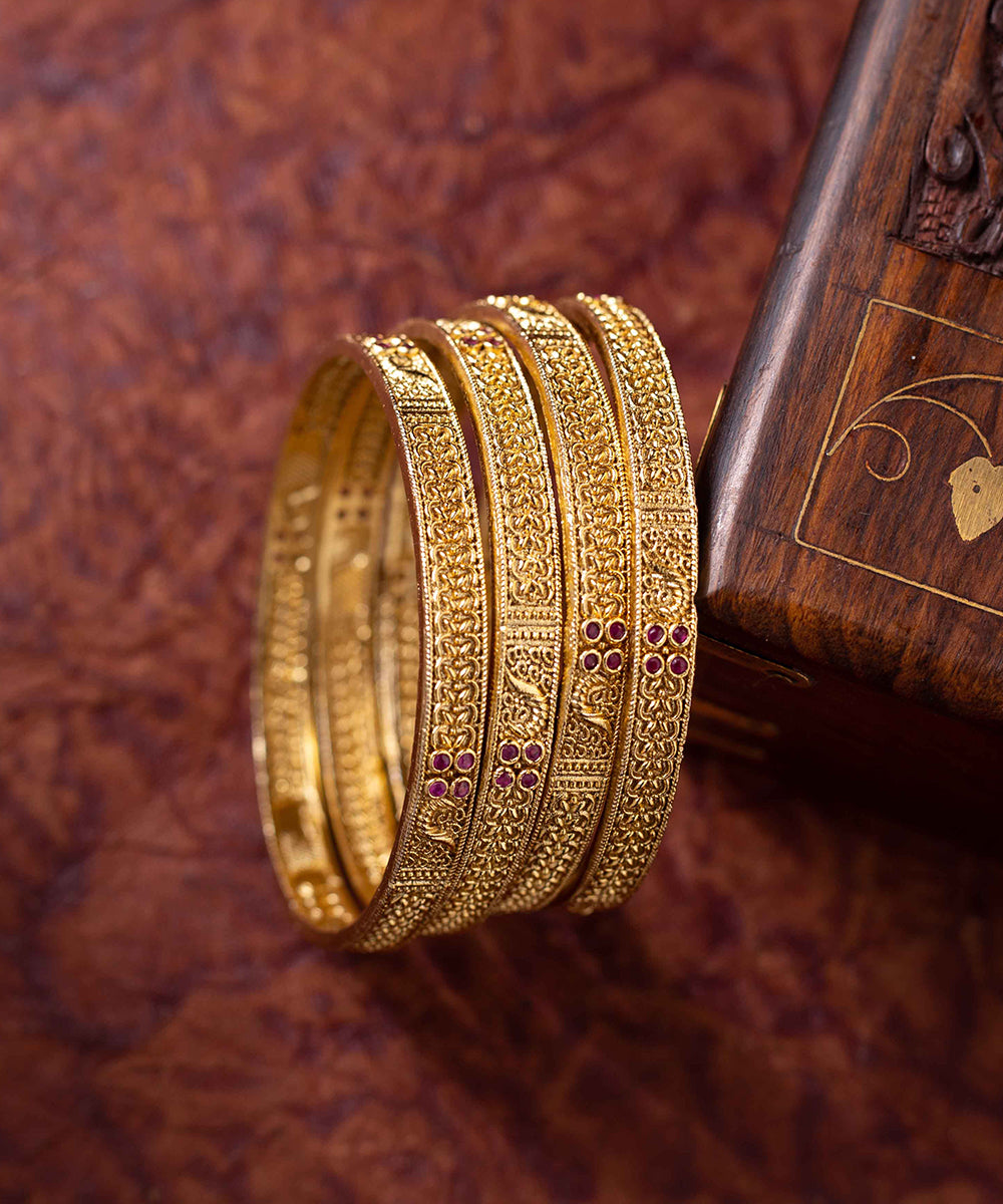 Bangles Golden Floral Work