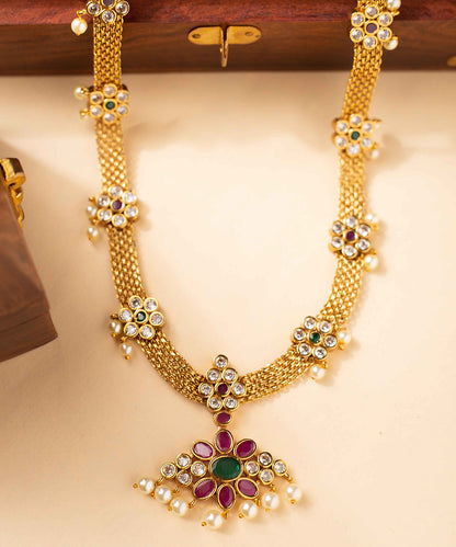 Necklace Gold Floral Long Work