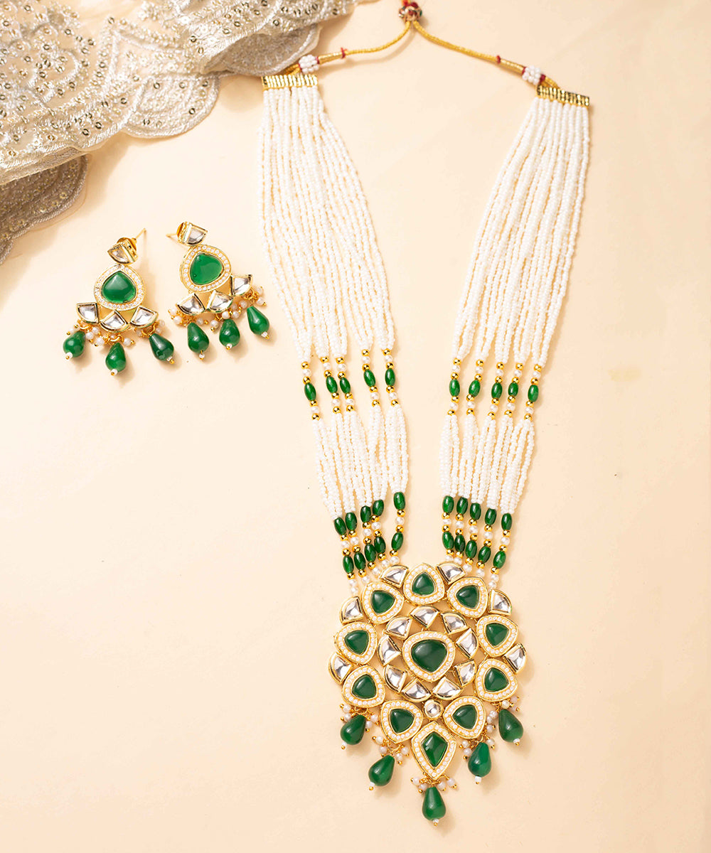 Necklace Green Kundan Pearl Party