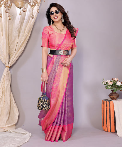 Saree Royal Pink Purple Banarasi