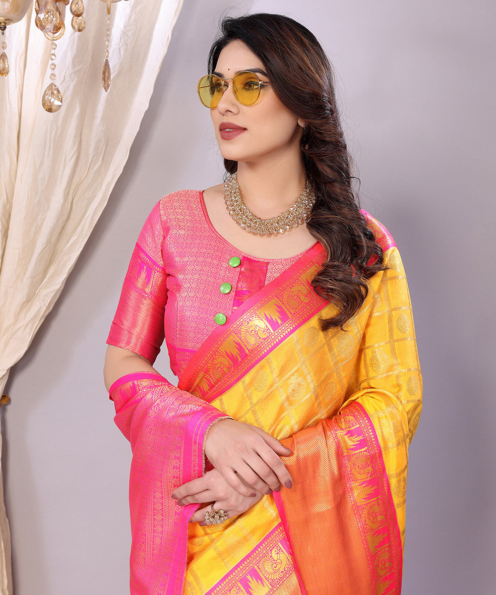 Saree Yellow Pink Banarasi