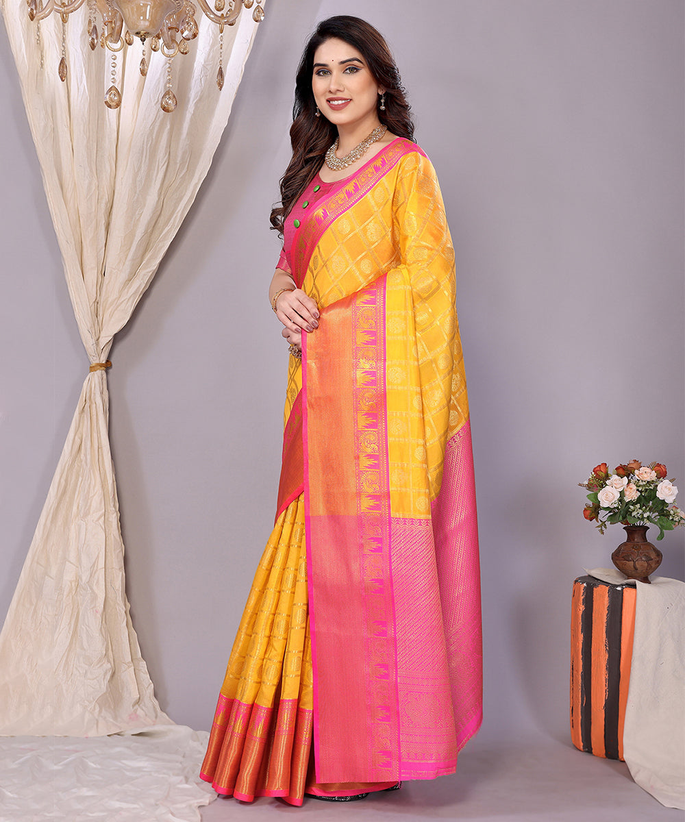 Saree Yellow Pink Banarasi