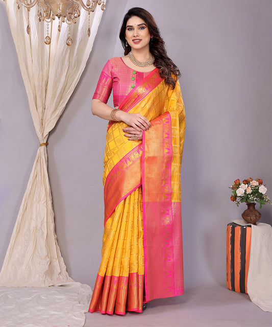 Saree Yellow Pink Banarasi