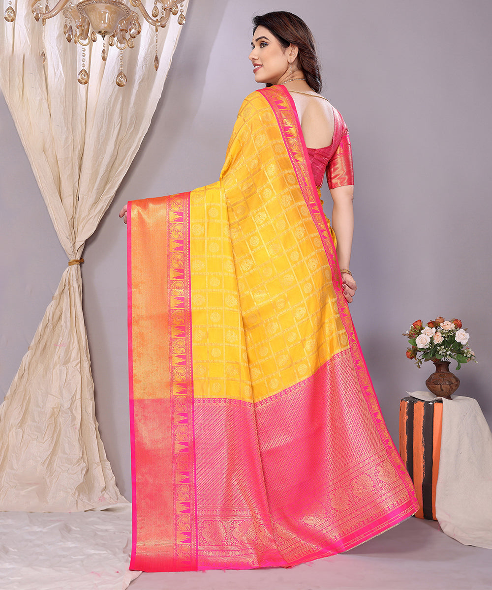 Saree Yellow Pink Banarasi