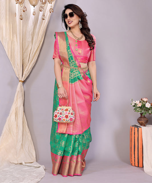 Saree Green Pink Banarasi