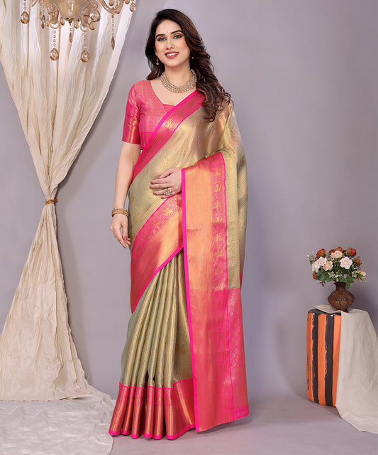 Saree Golden Pink Banarasi