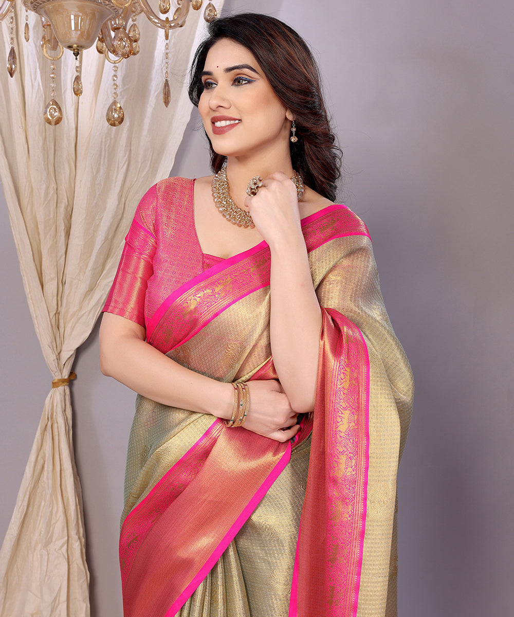 Saree Golden Pink Banarasi