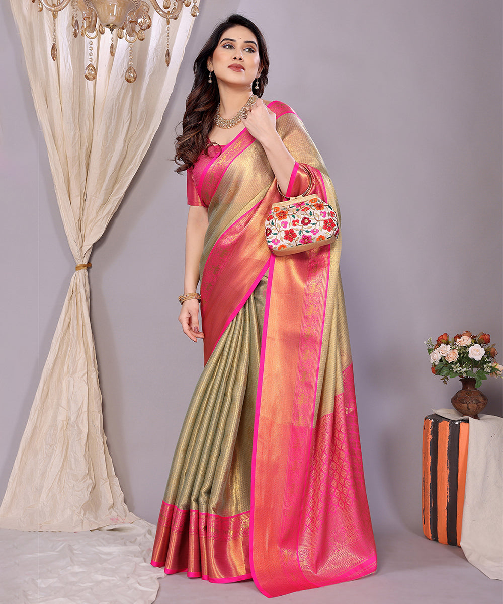 Saree Golden Pink Banarasi