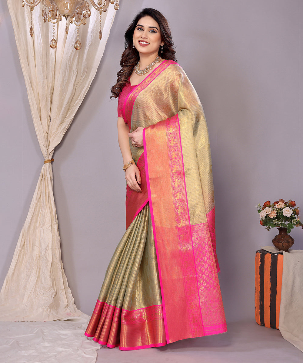 Saree Golden Pink Banarasi