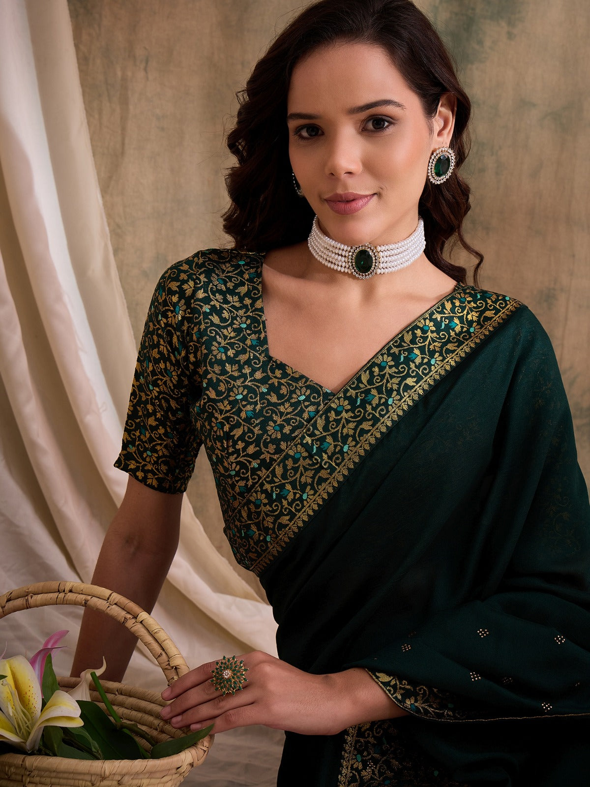 Dark Green Georgette Saree with Lightweight Comfort