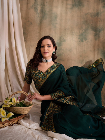 Dark Green Georgette Saree with Lightweight Comfort