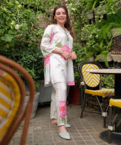 Women's Floral Printed V Neck Rayon Coord Set