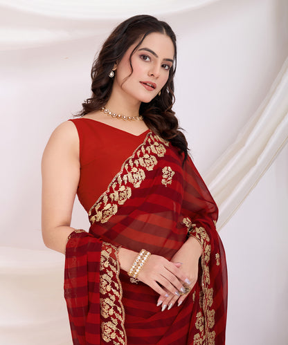 Scarlet Red Georgette Saree with a Subtle Embroidered Touch