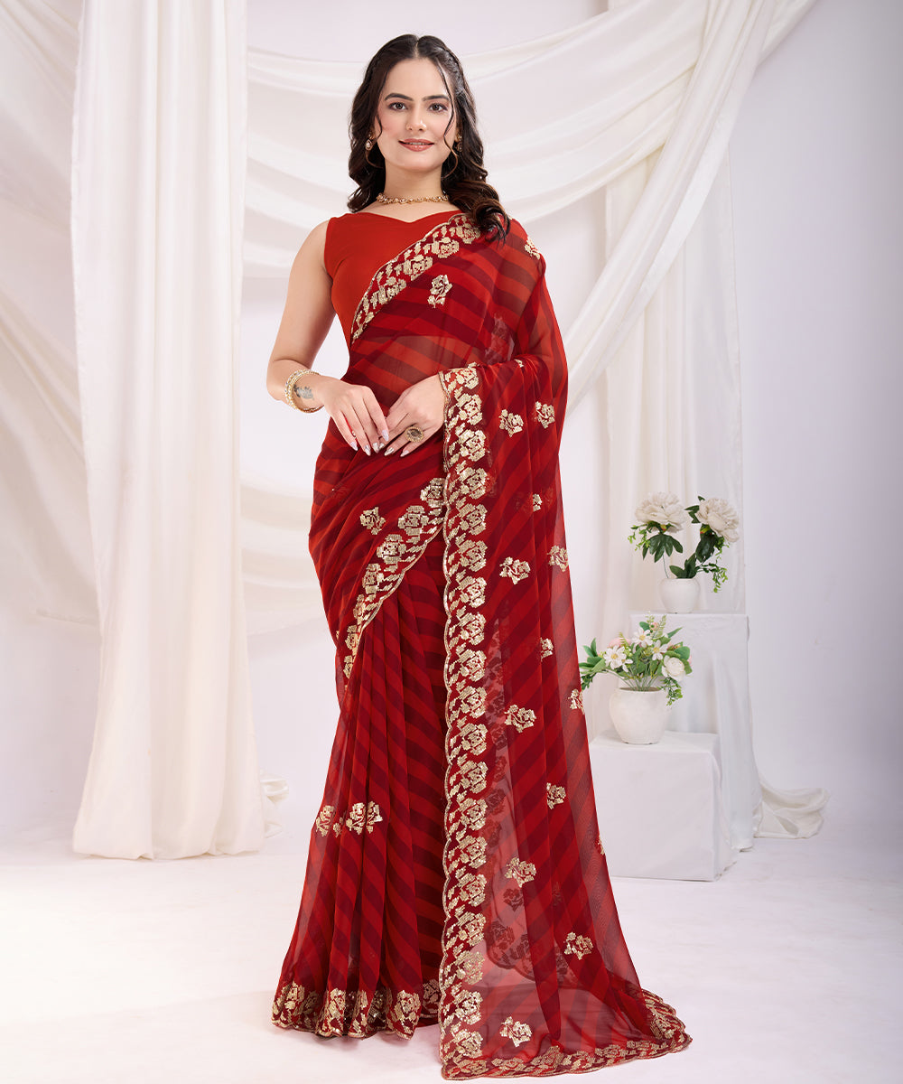 Scarlet Red Georgette Saree with a Subtle Embroidered Touch