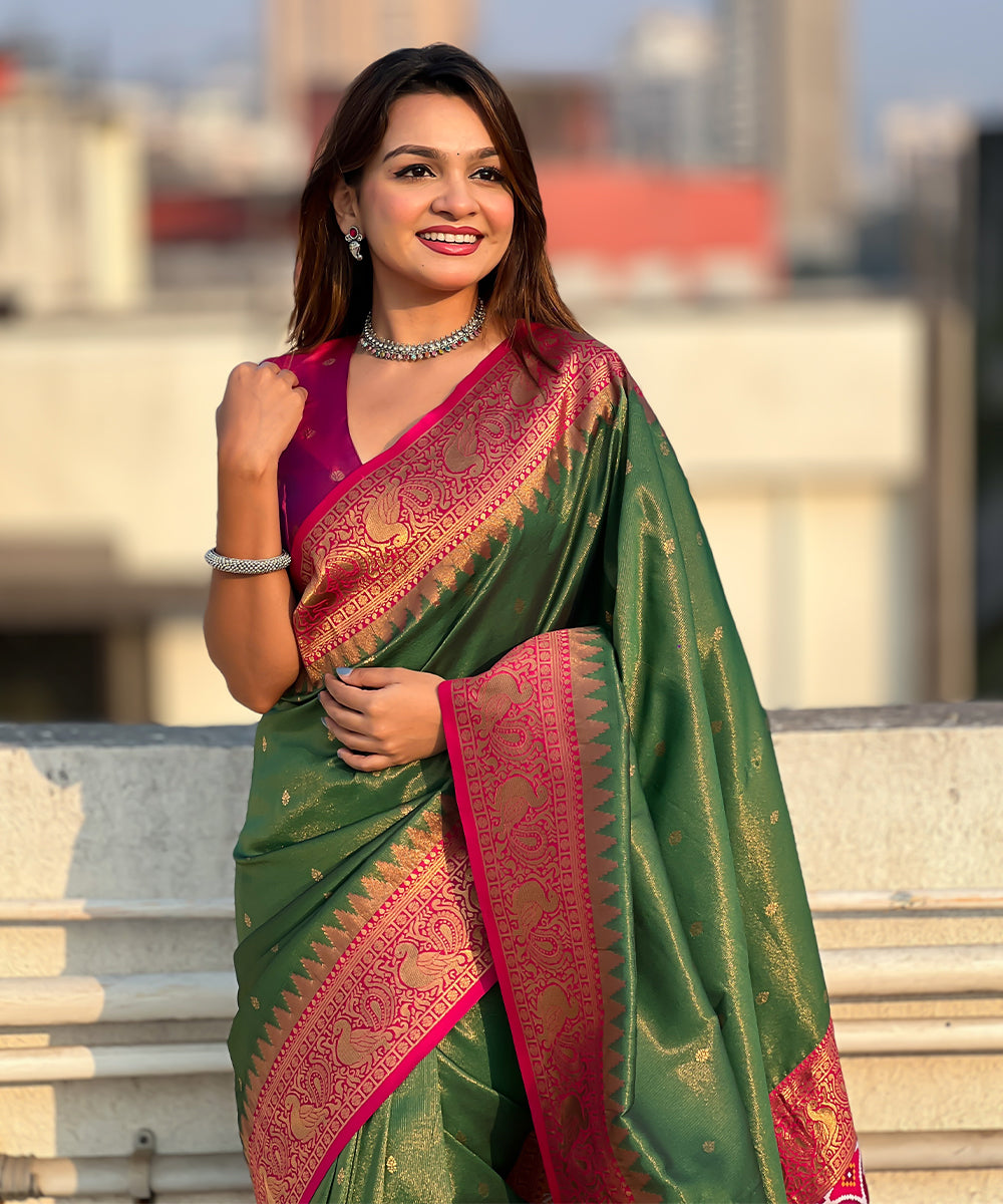 Royal Green Splendor Paithani Art Silk Saree with Gold Zari Work