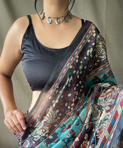 Multicolor Floral Print Cotton Saree with Artistic Detailing