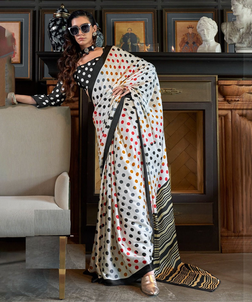 Konzai Polka Paradise Satin Saree with a Lustrous Finish