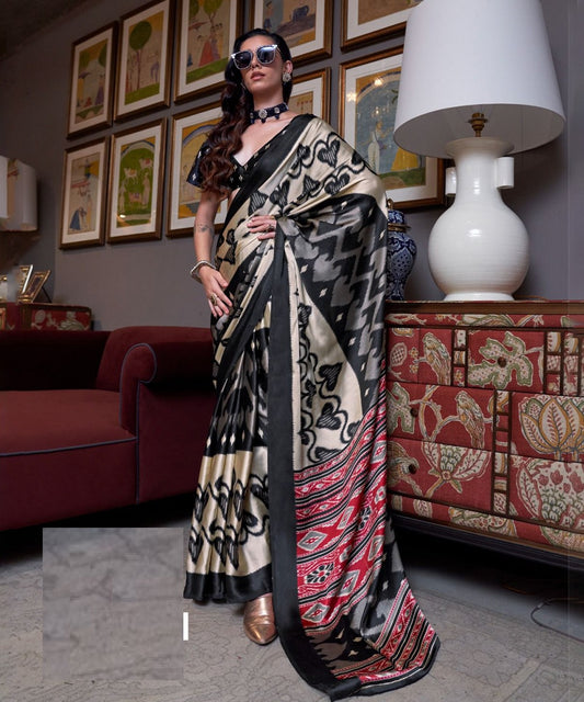 Black and Red Charisma Satin Saree with a Lustrous Finish